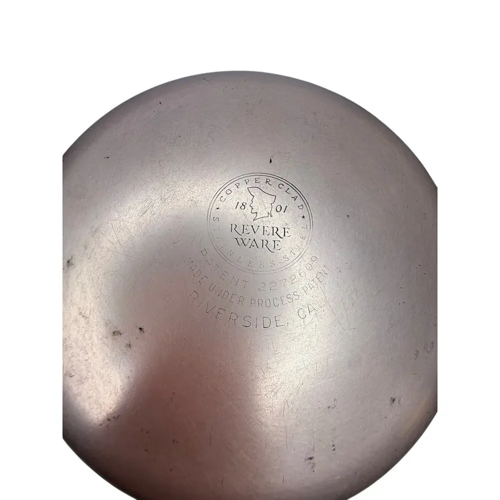 VTG Revereware 1801 copper bottom sauce pan pot Set 2 with lids Riverside USA